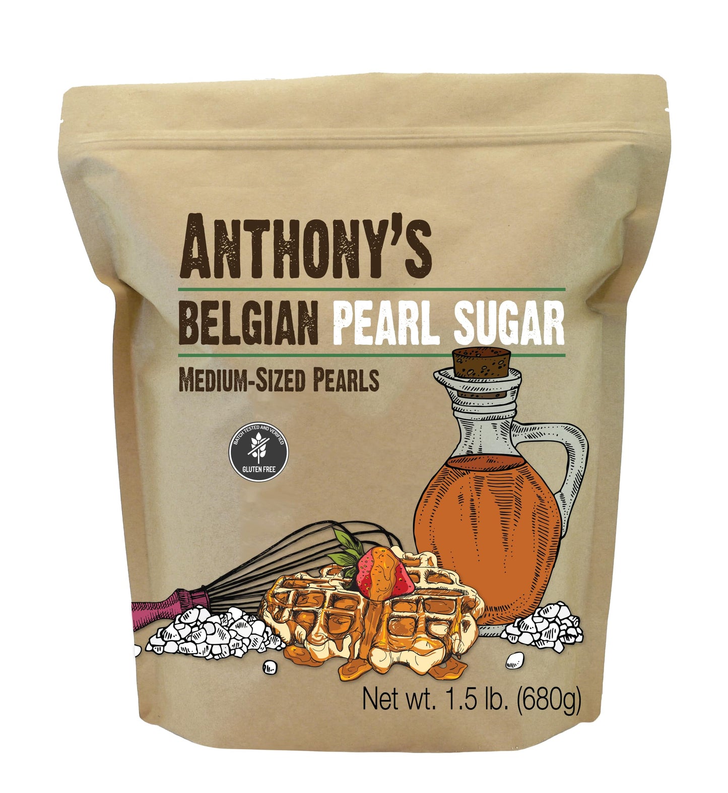 Anthony's Belgian Pearl Sugar, 1.5 lb, Batch Tested and Verified Gluten Free, Medium Sized Pearls