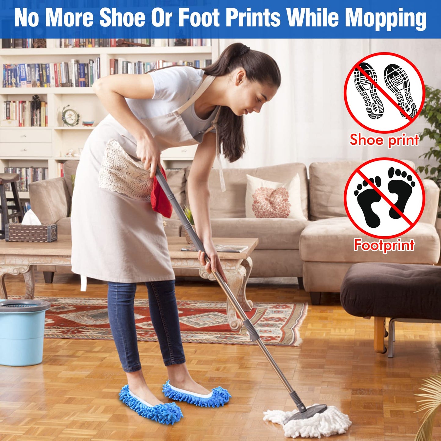 10Pcs Mop Slippers for Floor Cleaning Washable Shoes Cover Soft Microfiber Dust Mops Mop Socks Reusable for Women Men Kids Foot Dust Hair Cleaners