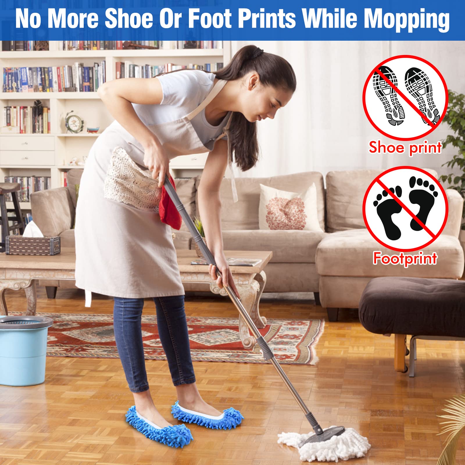 10Pcs Mop Slippers for Floor Cleaning Washable Shoes Cover Soft Microfiber Dust Mops Mop Socks Reusable for Women Men Kids Foot Dust Hair Cleaners