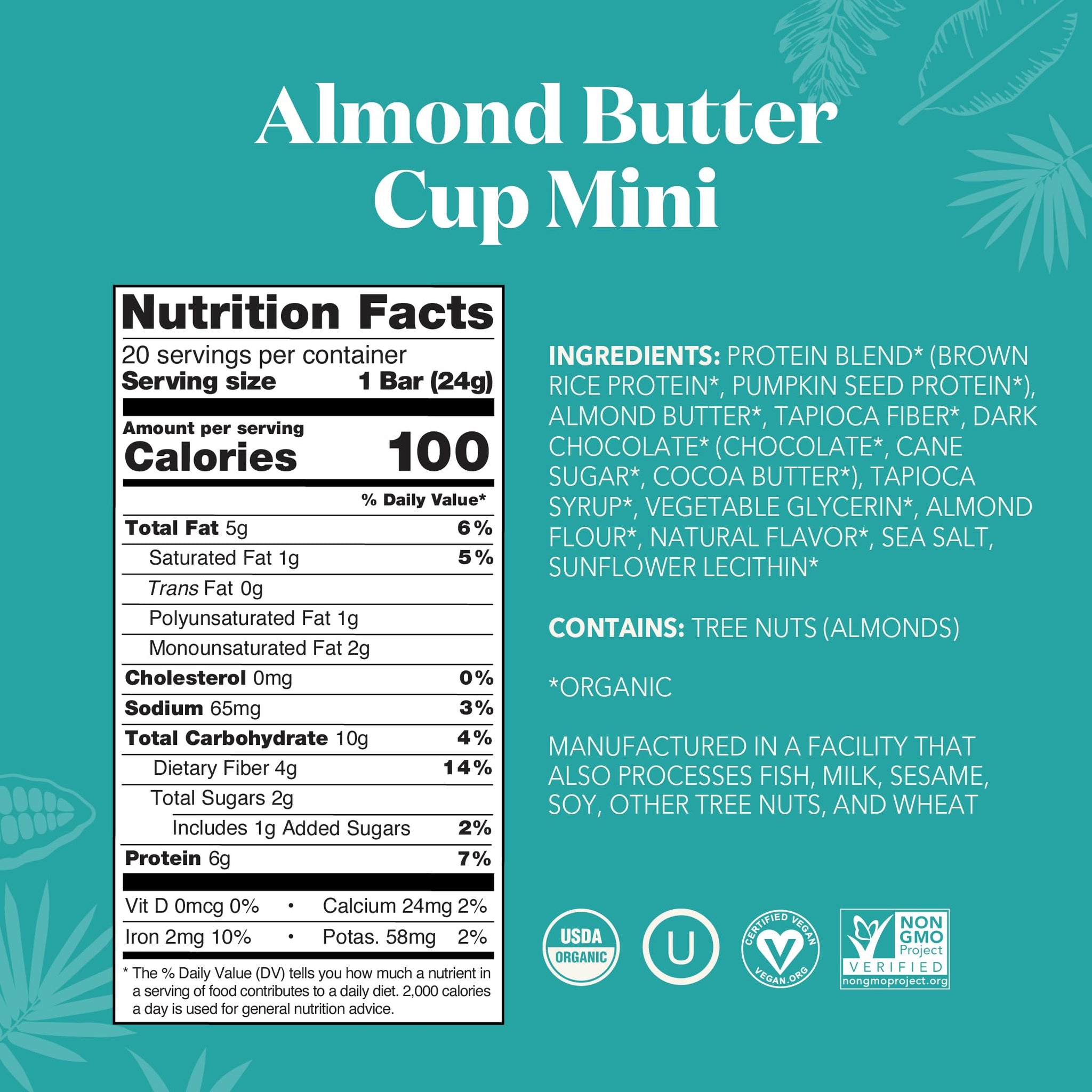 ALOHA Organic Plant Based Protein Bar MINIS | Almond Butter Cup | GLP-1 Friendly, 20 Count, 24g Bars | Vegan, Low Sugar, Gluten Free, Low Carb