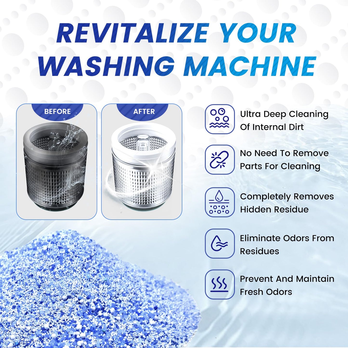 TERFIE Washing Machine Cleaner Pre-Portioned Powder Tablets for Top Load & Front Load Washers, Odor-Removing, Detergent-Buildup Dissolving