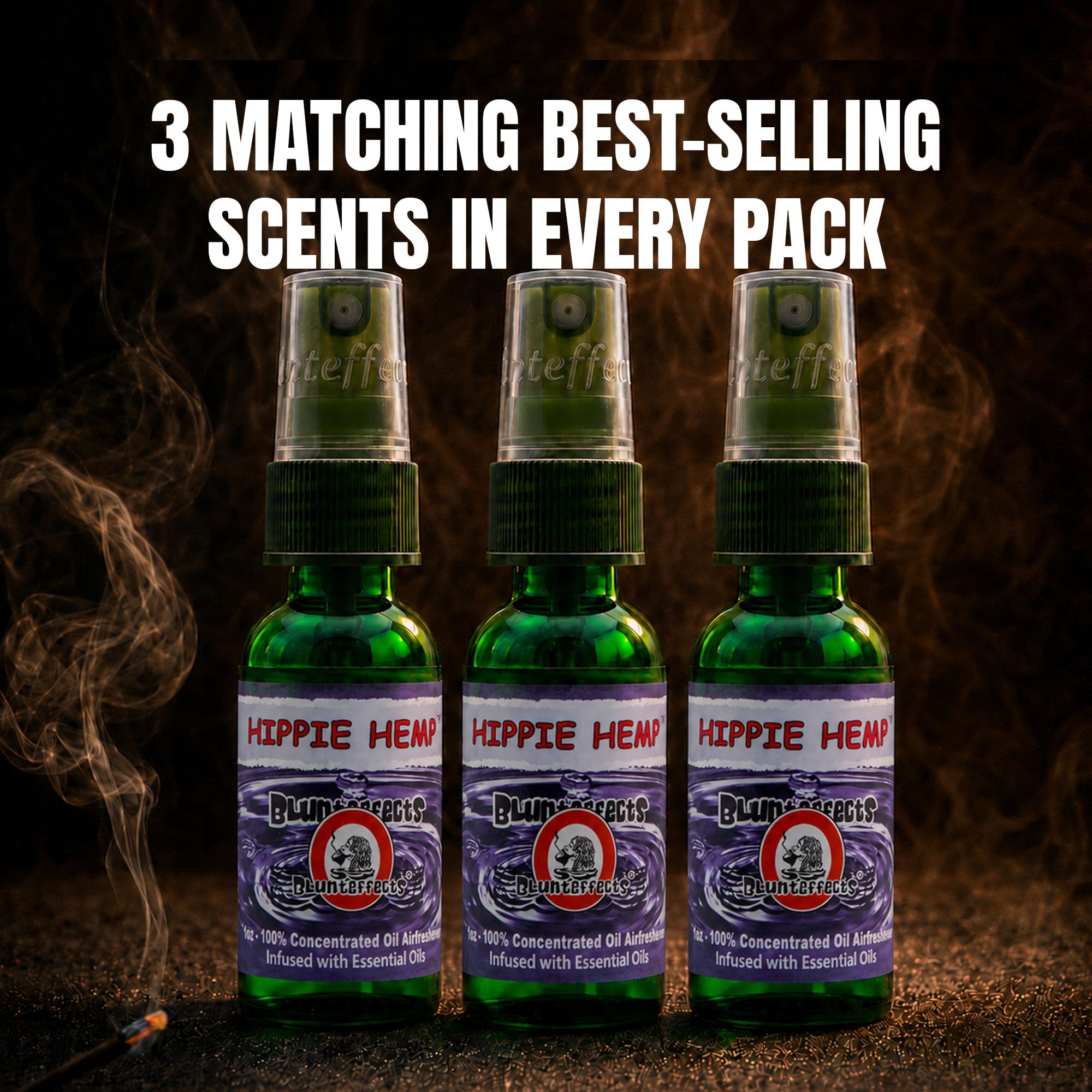 Blunteffects Blunt Effects 100% concentrated Air Freshener Oder Neutralizing Spray (hippie hemp 3 Pack)