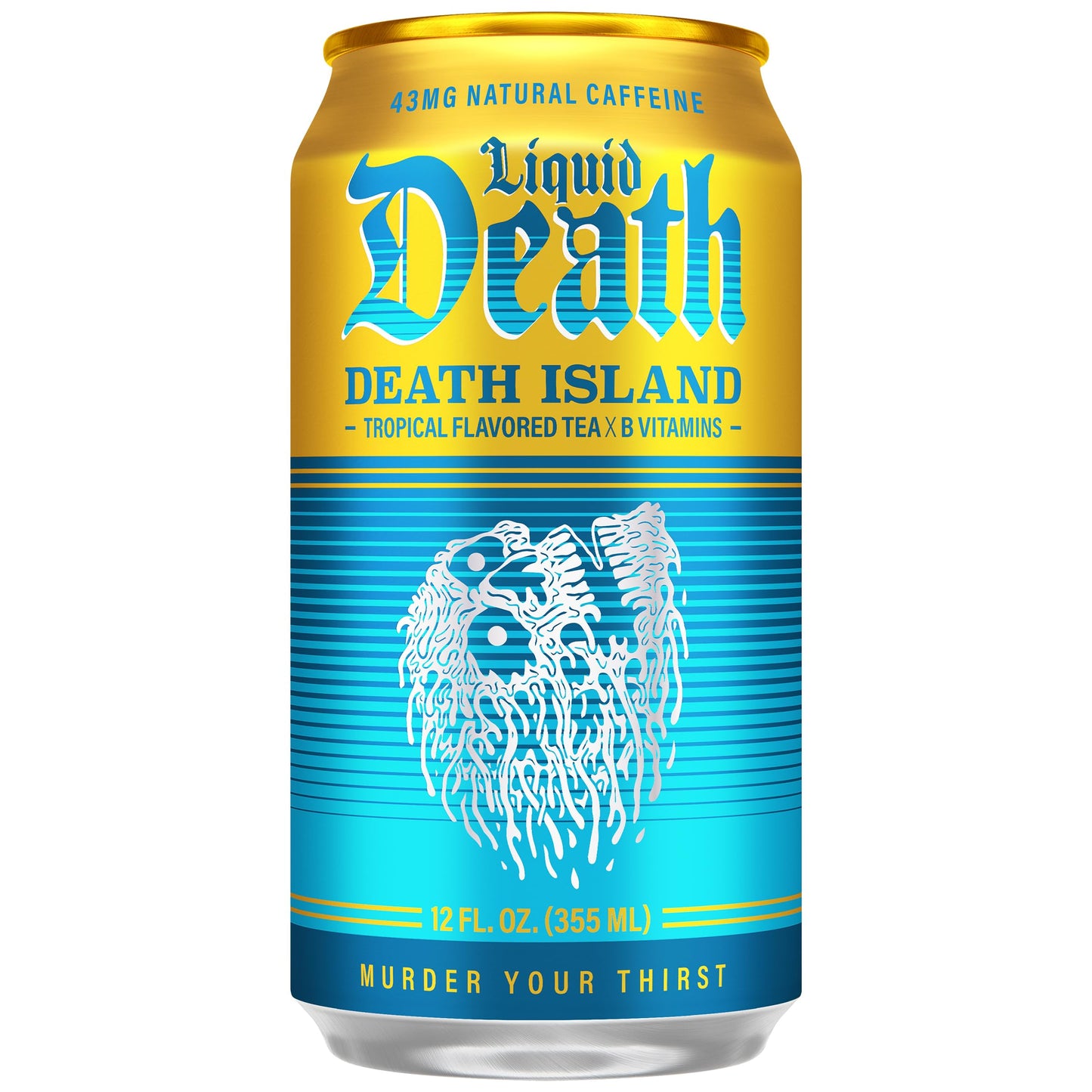 Liquid Death Iced Tea - Death Island (Tropical-Flavored Black Tea), Less Sugar*, Boost of Caffeine, B Vitamins, No Artificial Sweeteners, 12 Fl Oz