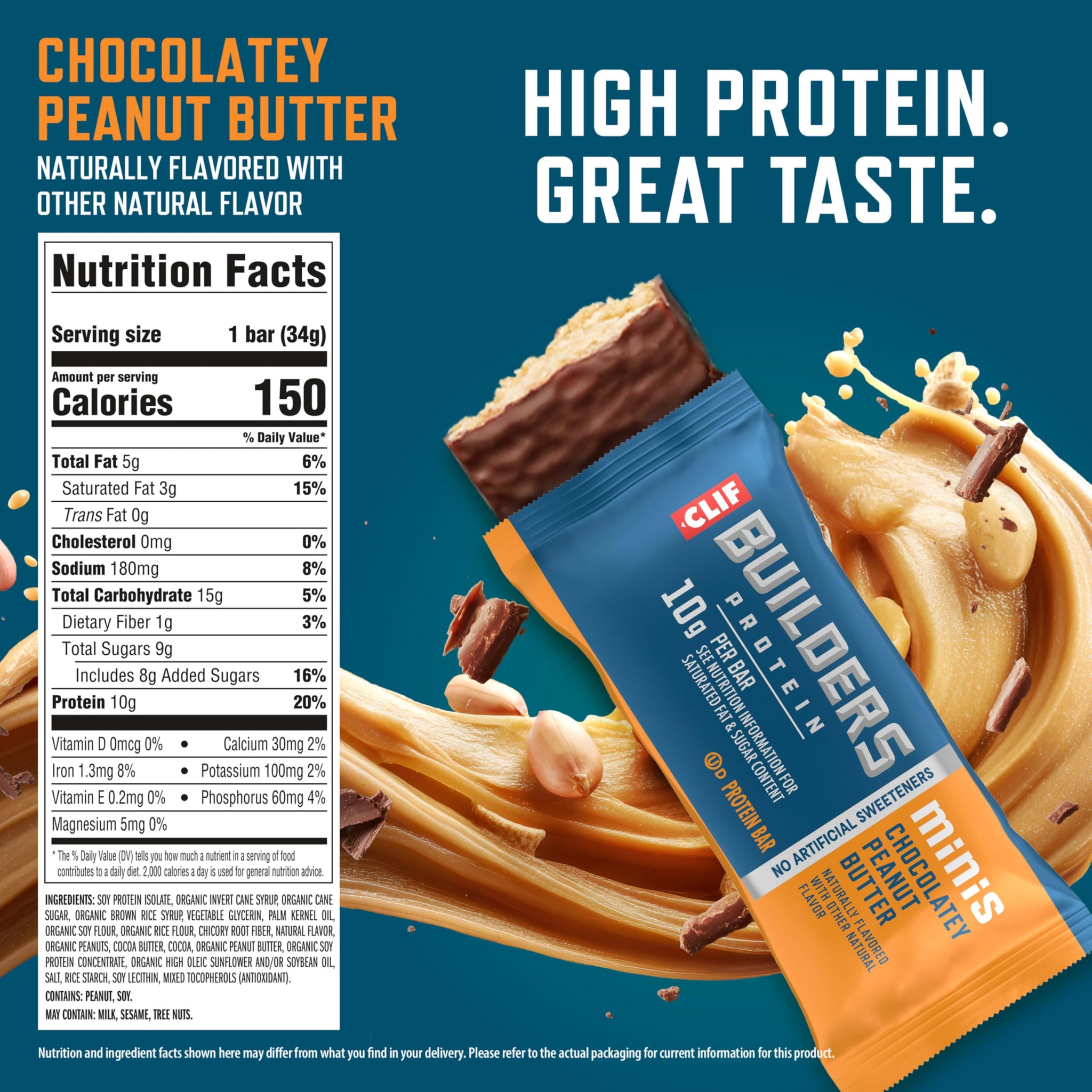 CLIF BUILDERS Minis Protein Bars - Chocolatey Peanut Butter - 10g Plant Based Protein - Gluten Free - Non-GMO - Low Glycemic - No Artificial