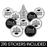 DISTINCTIVS Black White Class of 2026 Graduation Kiss Stickers, 216 Count