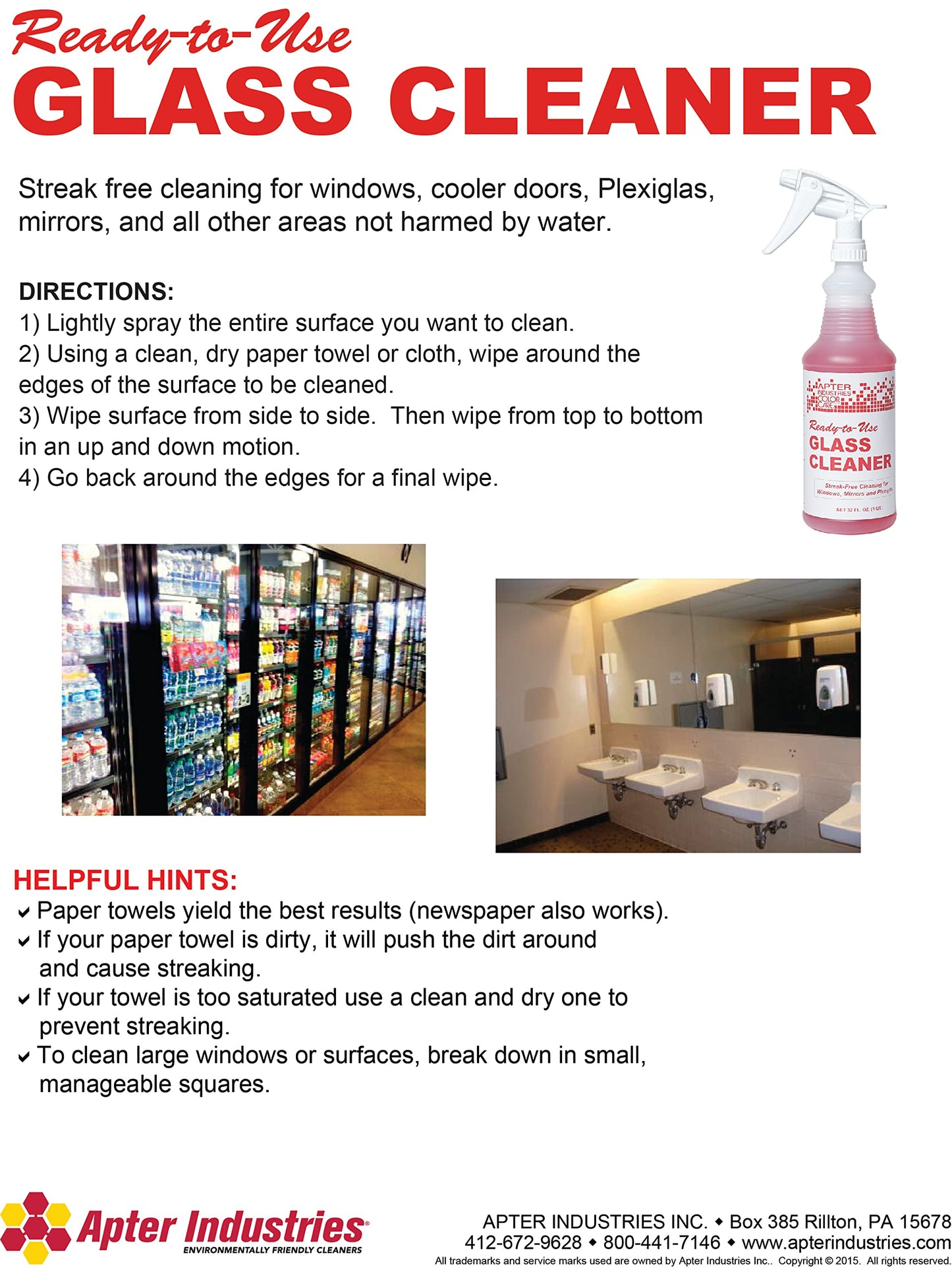 Apter Industries Ready-To-Use Glass Cleaner Ammonia-Free, 32oz. (Pack of 2)