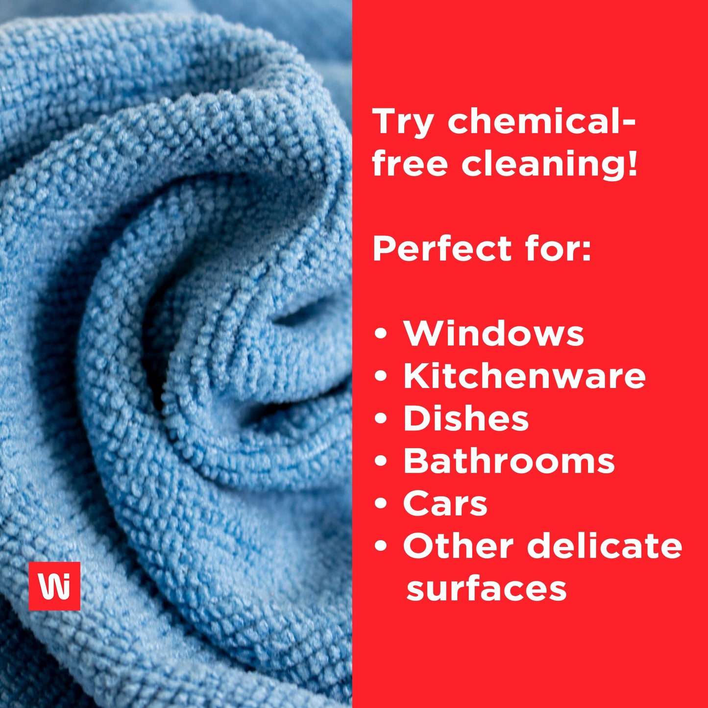 Wi-Supply Microfiber Towels 24 Pack - True to Size 14 x 14, Stitch Free, Washable, Reusable Cleaning Cloths, No Residue Rags for Dusting, Washing