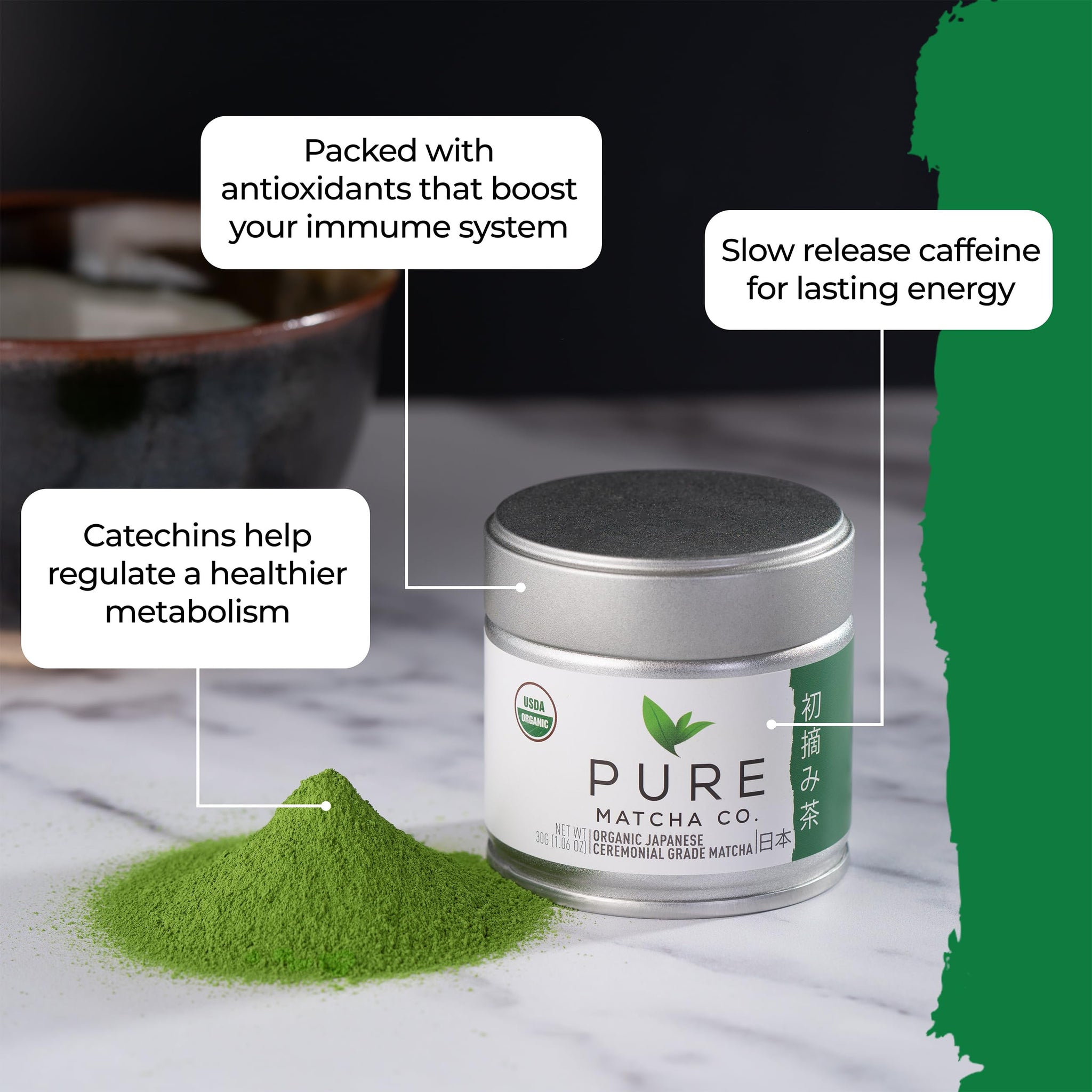 Pure Matcha Co | Premium Organic Ceremonial Grade Matcha Green Tea Powder | Authentic Japanese Origin | Sugar Free | 30g, 1.06oz