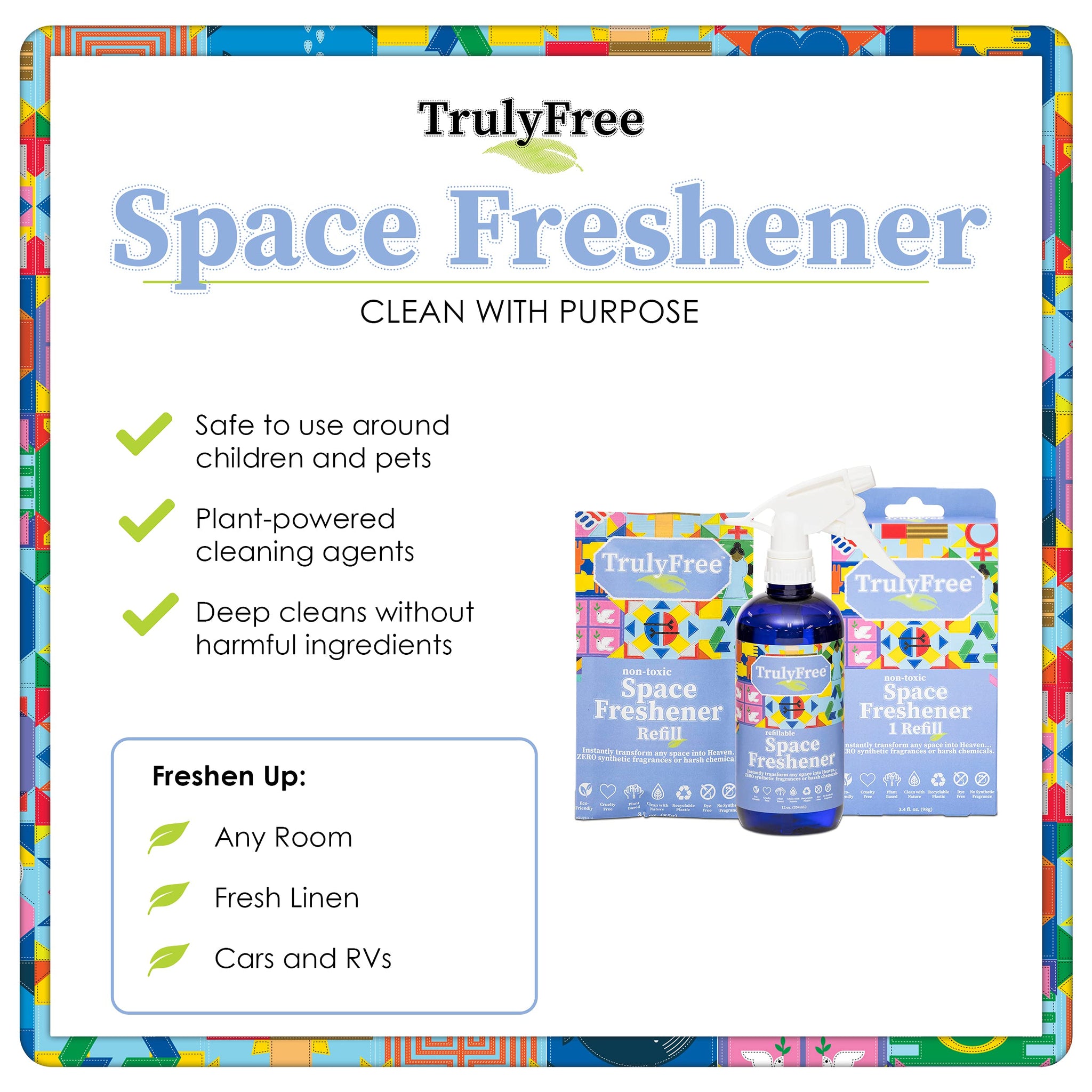 Truly Free Space Freshener Starter Kit, Lemongrass Essential Oil - Car and Air Fresheners for Home, Natural Odor Eliminator Room Spray, 12 oz Empty