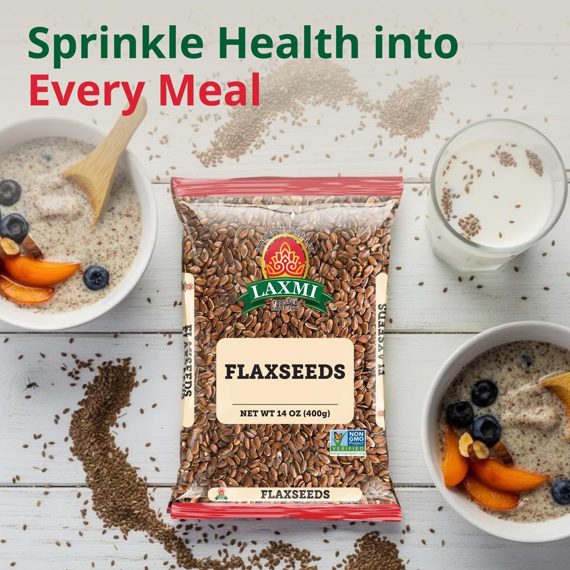 LAXMI Whole Flax Seed - Natural High Fiber, Non-GMO, 14 oz Plant-Based - Whole Flaxseed for Baking, Cooking and Asian Cuisine
