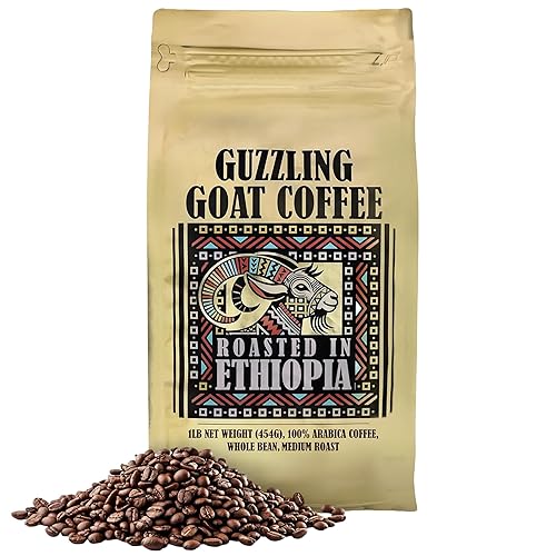 Guzzling Goat Ethiopian Coffee Beans | Premium 100% Arabica Whole Bean Coffee Medium Roast | Strong Flavorful Brew | Sourced & Roasted in Ethiopia | 1