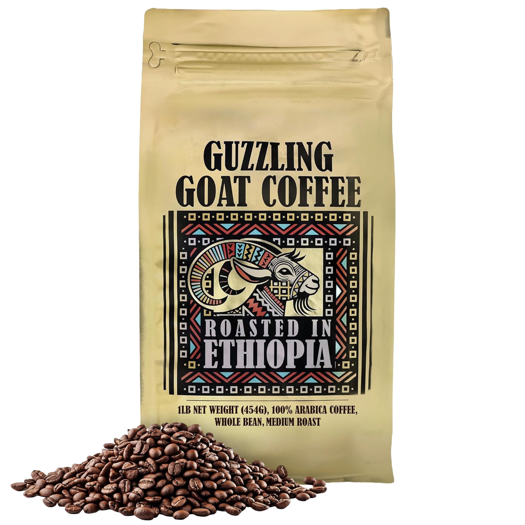Guzzling Goat Ethiopian Coffee Beans | Premium 100% Arabica Whole Bean Coffee Medium Roast | Strong Flavorful Brew | Sourced & Roasted in Ethiopia | 1