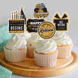 60 Pcs Happy Retirement Cupcake Toppers, Gold Retired Cake Picks for Party Decoration - Birthday Cake Topper Supplies