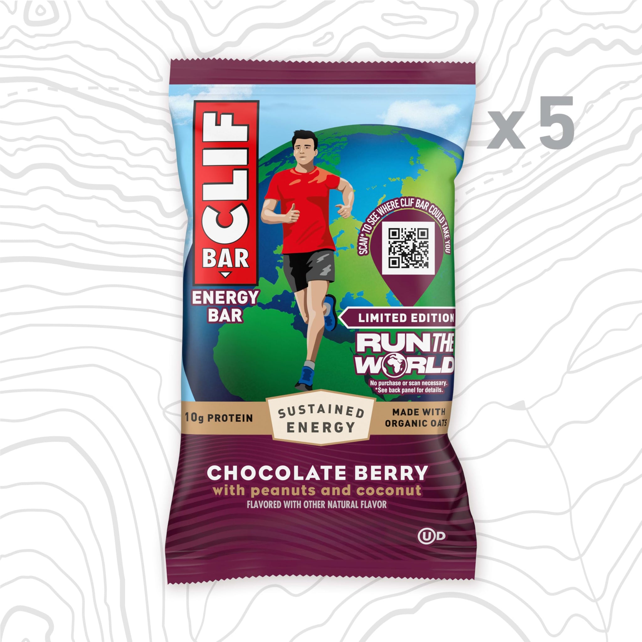 CLIF BAR - Energy Protein Bars - Limited Edition Run the World - Chocolate Berry - Made with Organic Oats - Energy Bars - Non-GMO (5 Pack)