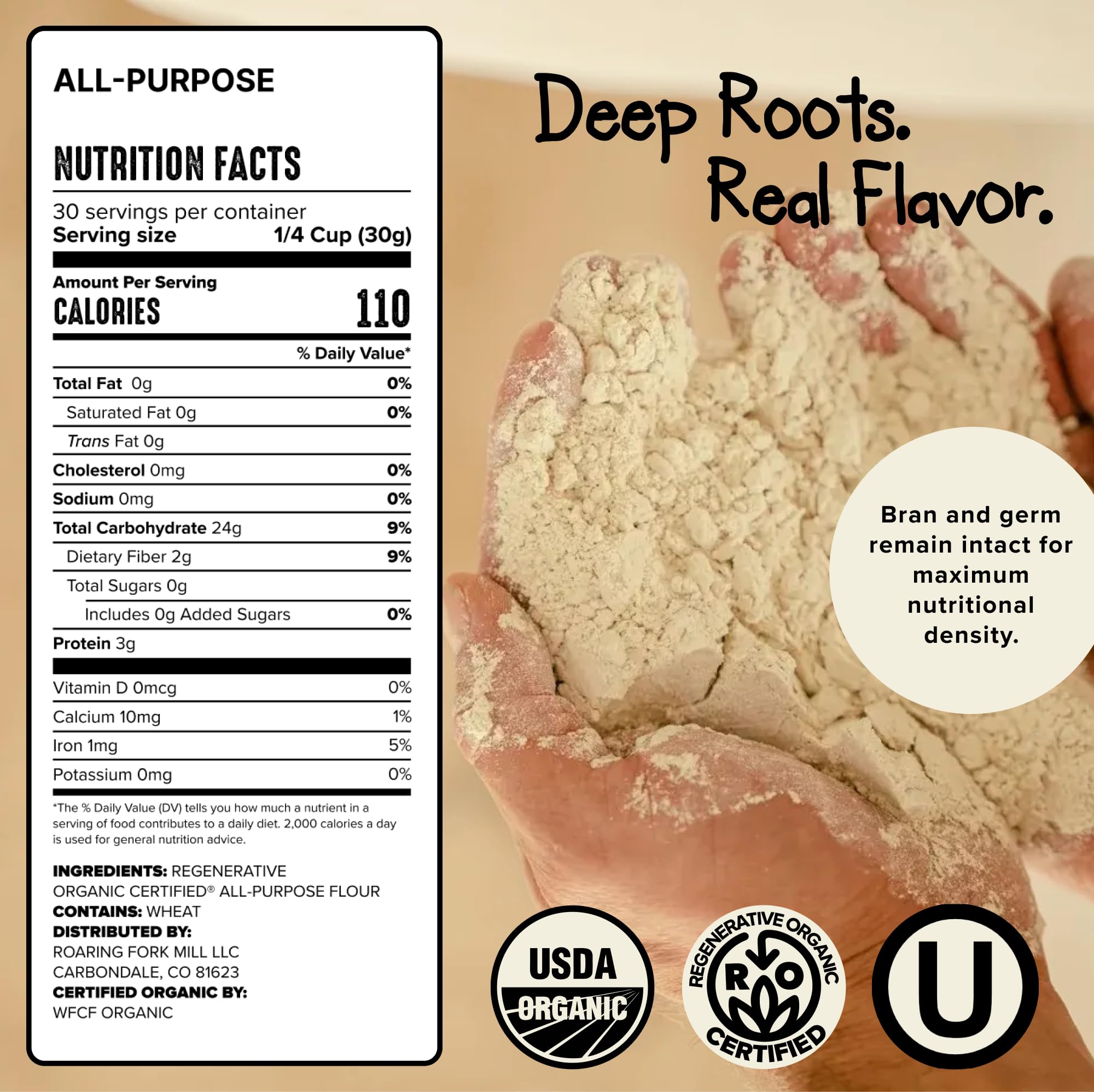 Roaring Fork Mill Stone-Milled All Purpose Flour from Colorado-Grown Organic & Regeneratively Grown Whole Grain Flour - Rich, Earthy Flavor