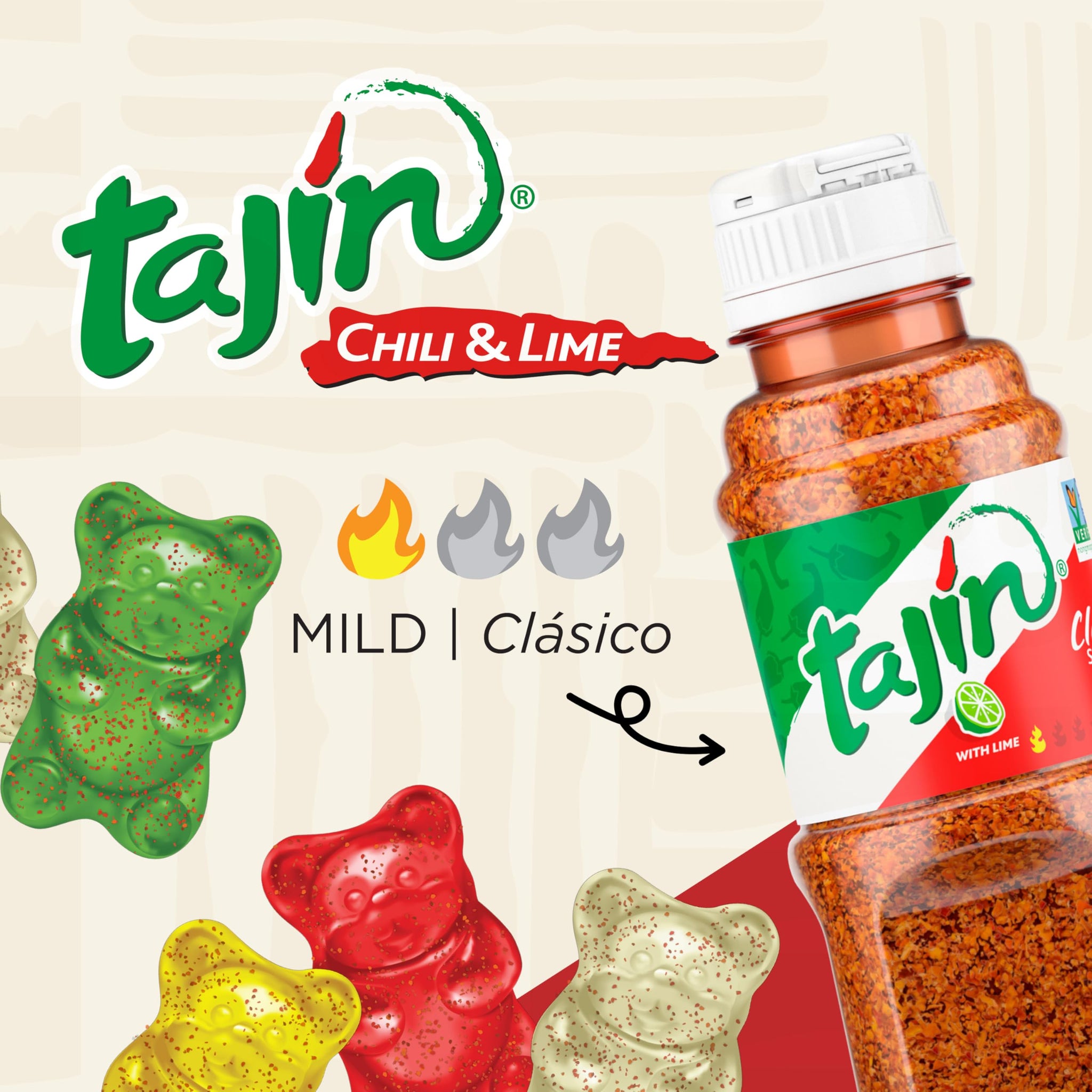 Snak Club Tajin Gummy Bears, Assorted Fruit Candy Gummies with Chili and Lime Seasoning, Mild, Gluten-Free and Vegan Snacks, 20 oz Resealable Bag