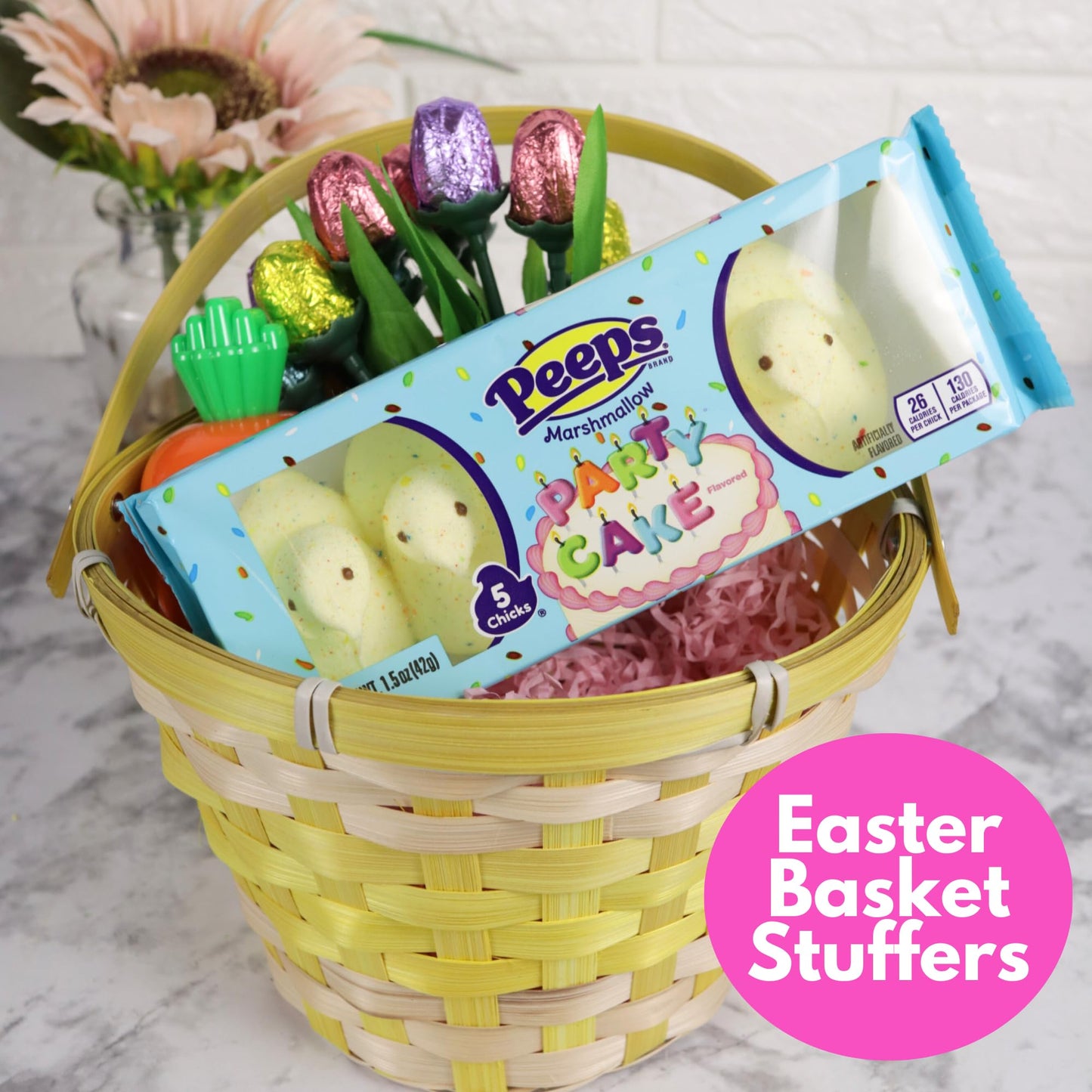 Birthday Party Cake Peeps, Marshmallow Chicks, Easter Basket Stuffers, 5 Count Chicks, Pack of 3