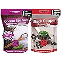 Aromasong Organic Coarse Sea Salt (2.43 LB.) with Black Peppercorn (12 OZ) Grinder, Mill Refill Combo Set for Cooking & Baking - Bulk Resealable Bag