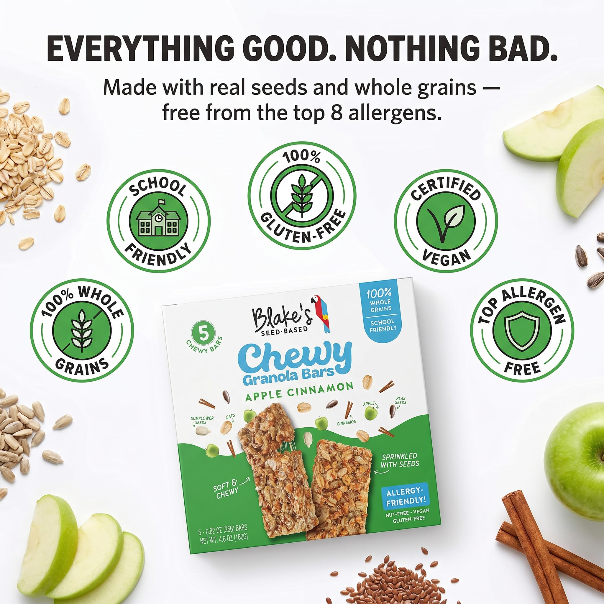 [3 Pack] Blake's Seed Based Apple Cinnamon Chewy Granola Bars + Squishy Stress Toy