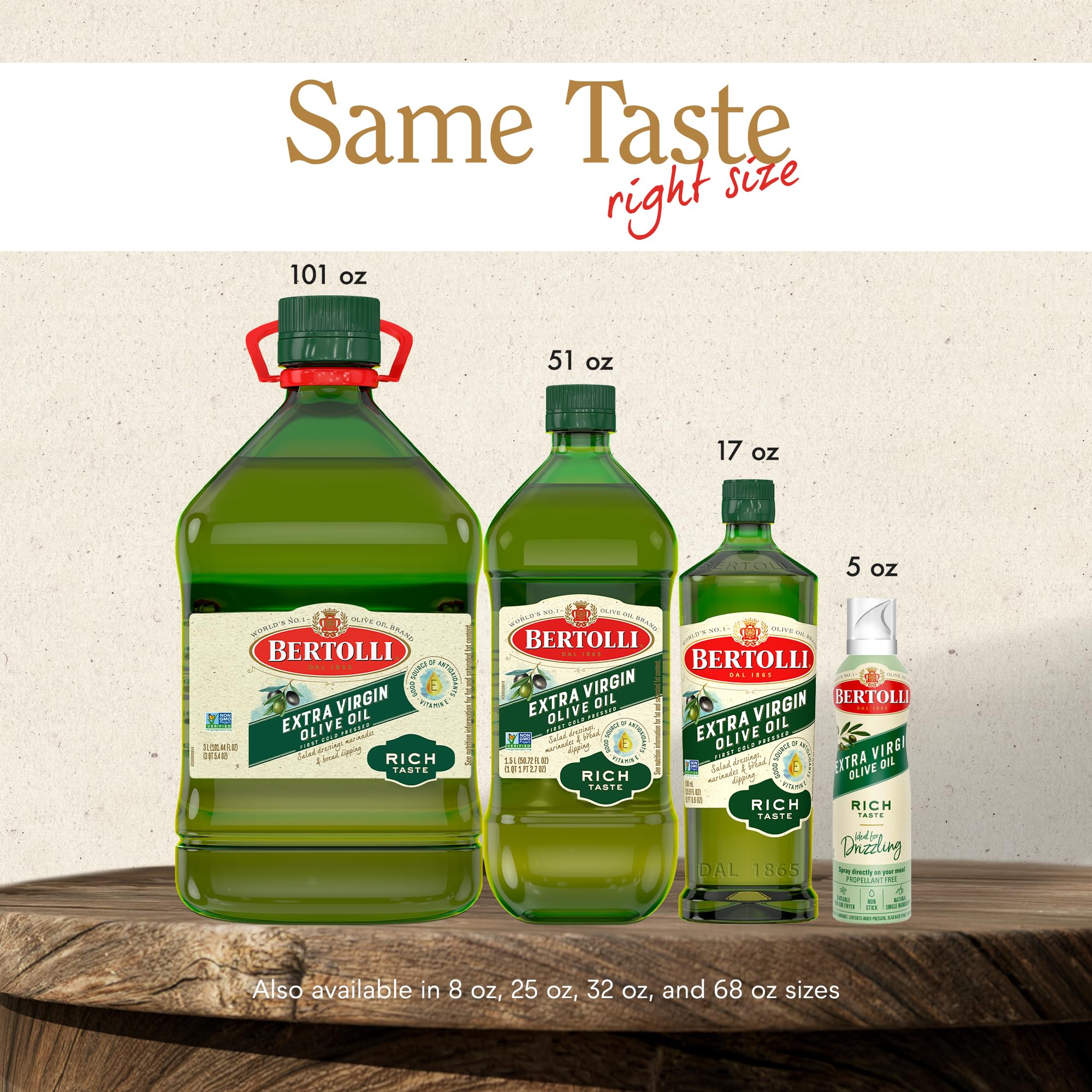 Bertolli Extra Virgin Olive Oil, Rich Taste, First Cold Pressed, Contains Polyphenols, 101.4 fl oz