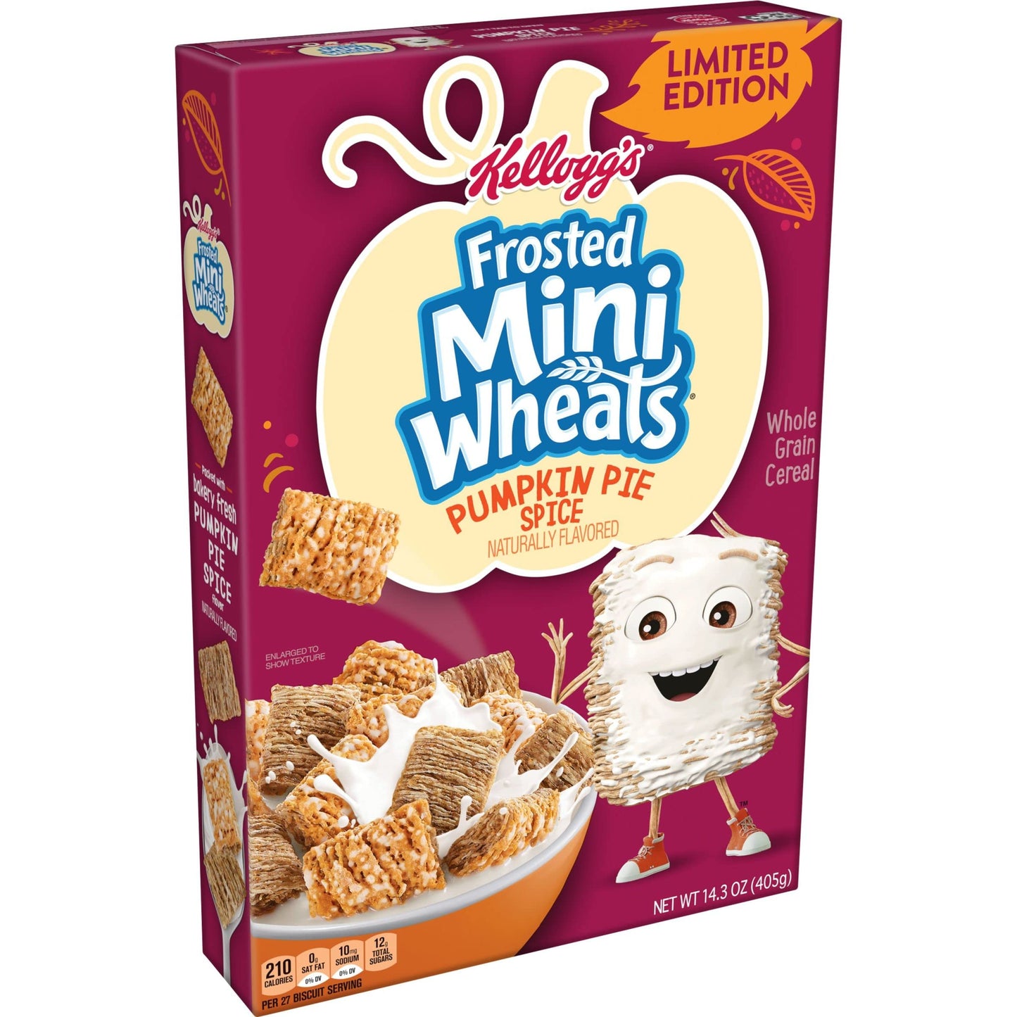 Kellogg's Frosted Mini Wheats Breakfast Cereal, Fiber Cereal, Kids Snacks, Pumpkin Pie Spice, 14.3oz Box (1 Box)
