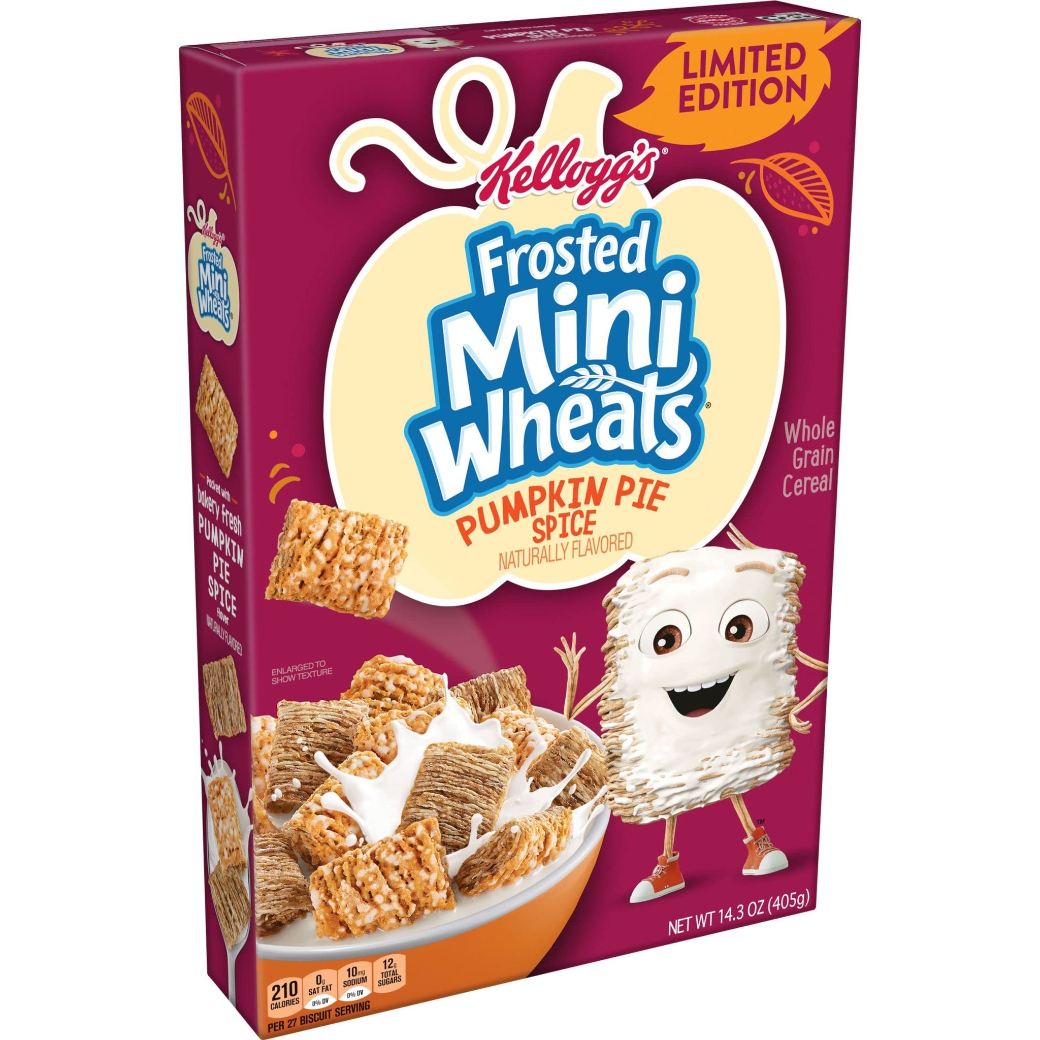 Kellogg's Frosted Mini Wheats Breakfast Cereal, Fiber Cereal, Kids Snacks, Pumpkin Pie Spice, 14.3oz Box (1 Box)