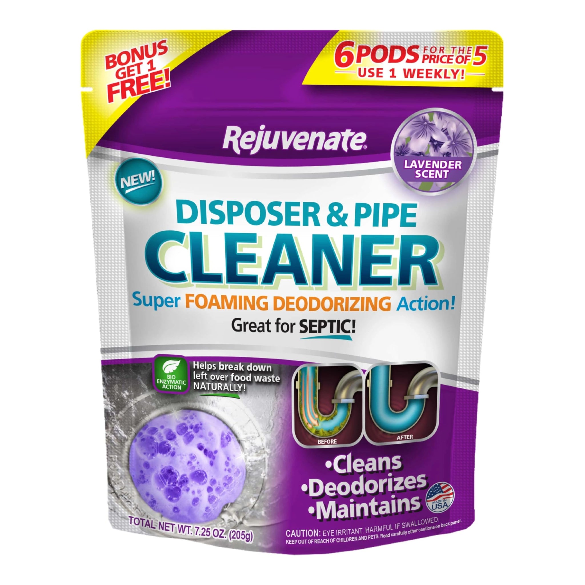 Rejuvenate Disposal Cleaner, 6 Pods, Lavender-Scented Disposal and Pipe Cleaner Pods with Bio-Enzymatic Formula Help Break Down Leftover Food Waste