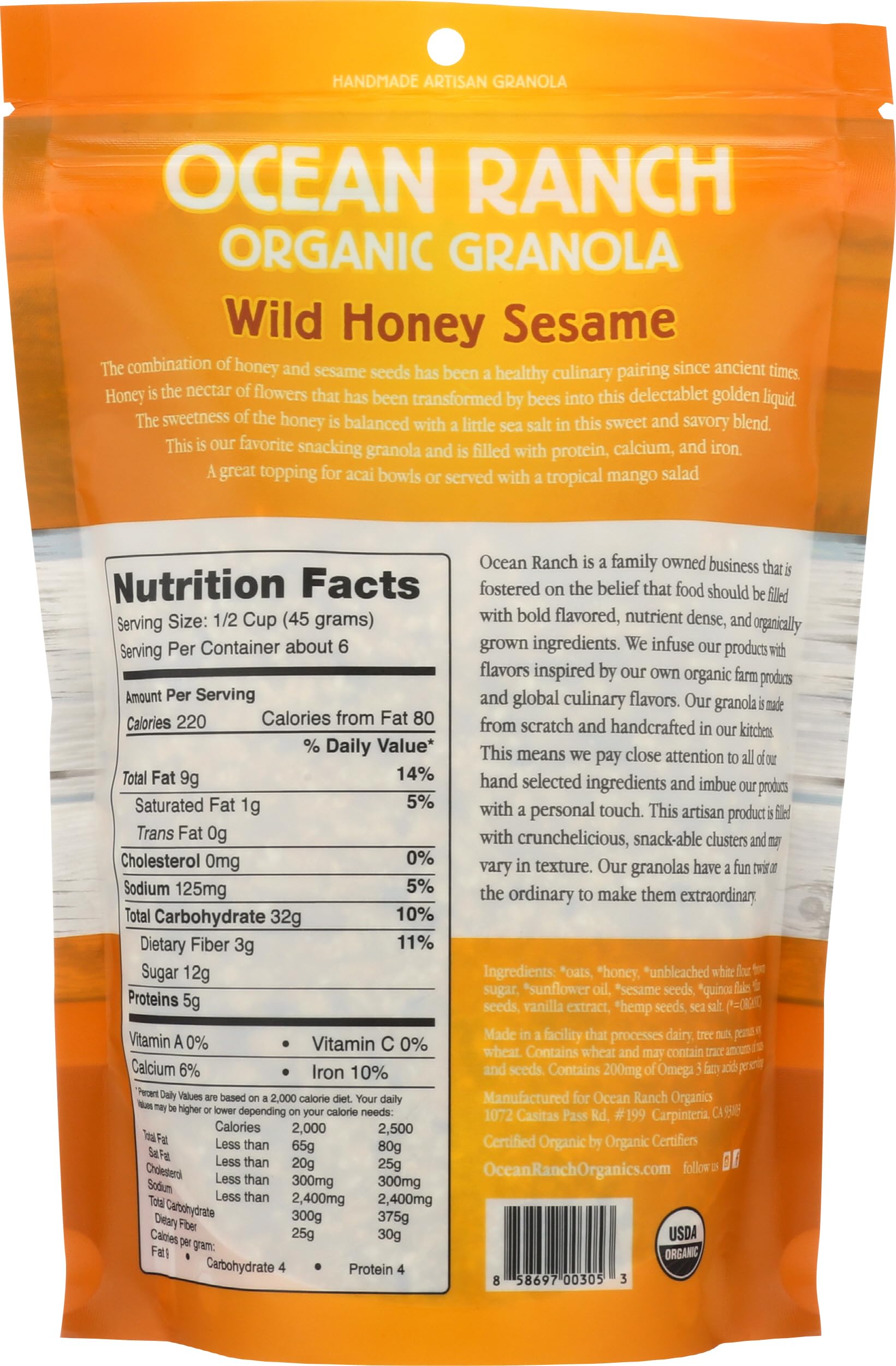 Ocean Ranch Organic Honey Sesame Multigrain Granola, 10 OZ