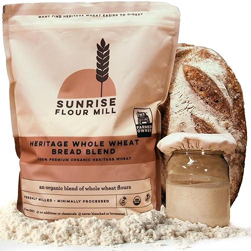 Sunrise Flour Mill Heritage Whole Wheat Bread Blend - 5 lb | USDA Organic All Purpose Flour Unbleached - Non-GMO, Kosher, Grown Without Glyphosate