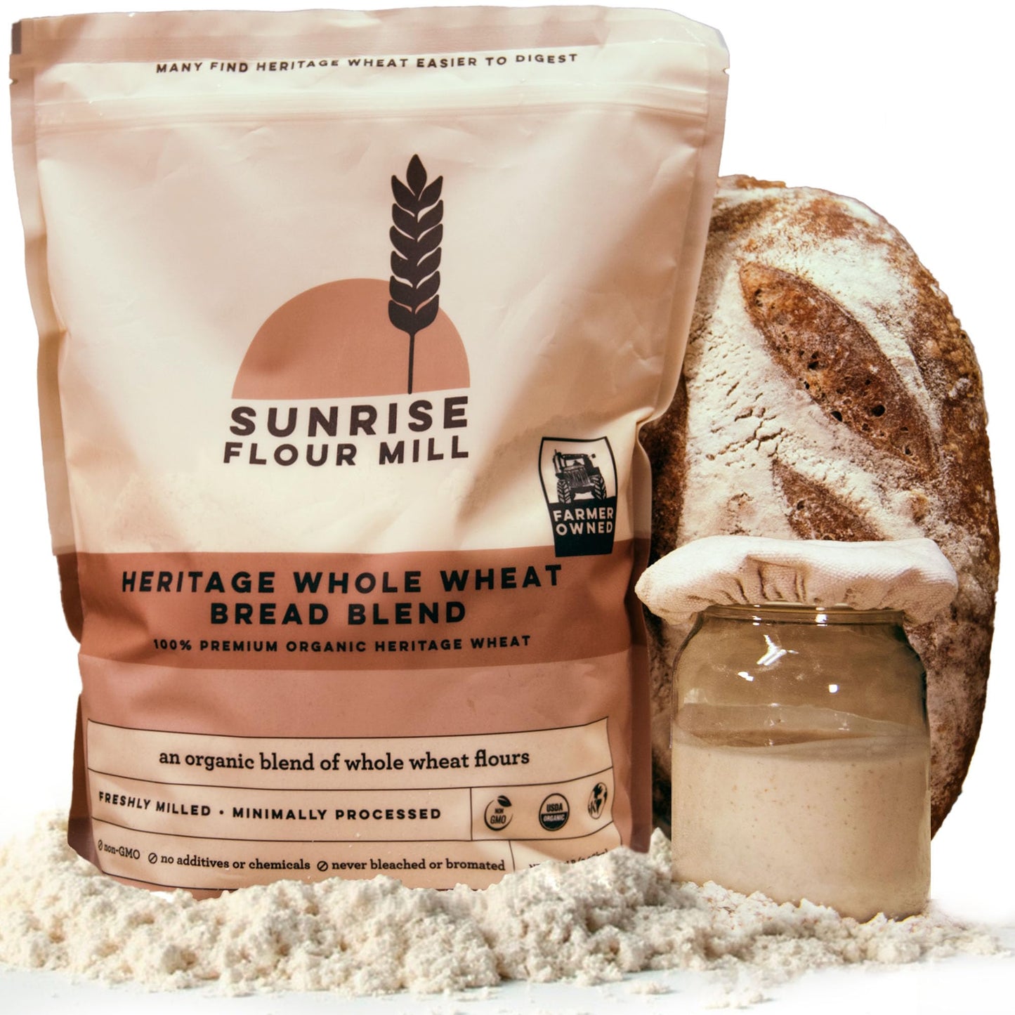 Sunrise Flour Mill Heritage Whole Wheat Bread Blend - 5 lb | USDA Organic All Purpose Flour Unbleached - Non-GMO, Kosher, Grown Without Glyphosate