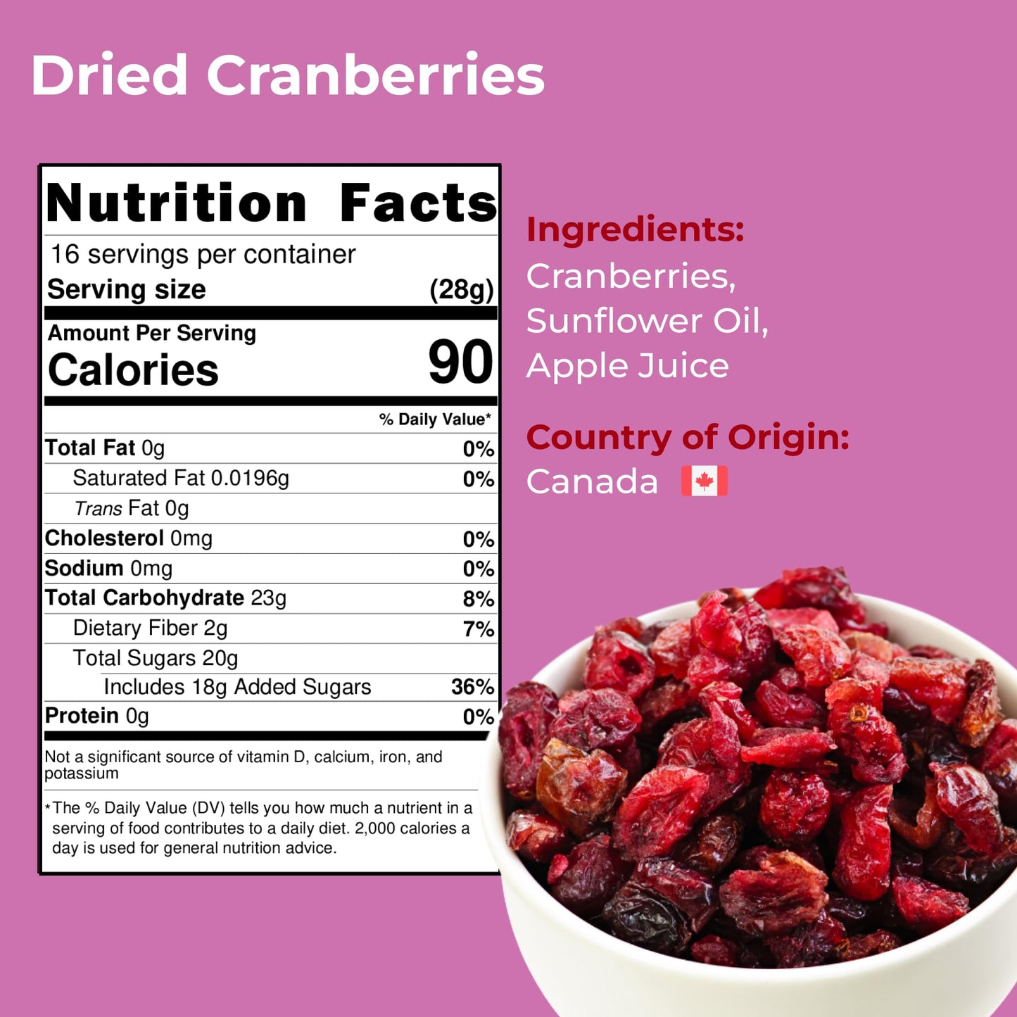 Amrita Dried Cranberries 1 lb | Sweetened with Apple Juice, Unsulfured, Gluten Free, non-GMO, No Preservatives | Packed Fresh in Resealable Bags |