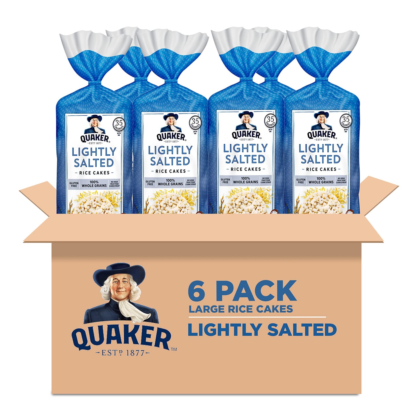 Quaker Large Rice Cakes, Lightly Salted, Gluten Free, 100% Whole Grains, 4.47 Oz, Pack of 6
