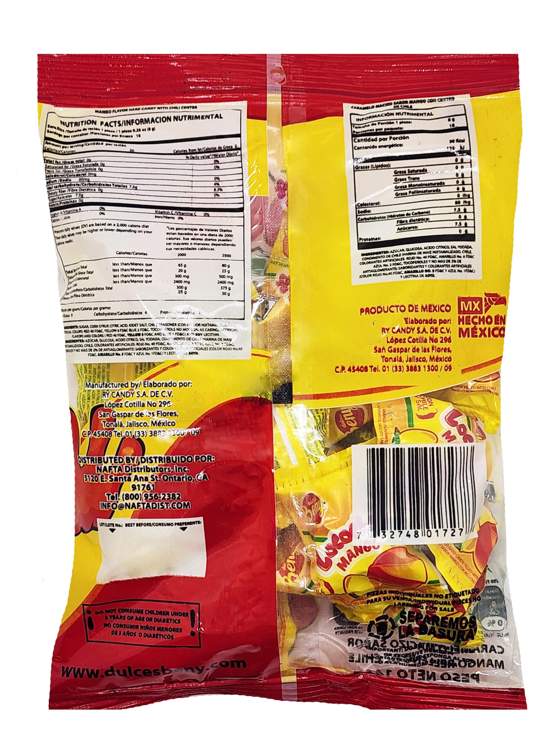 BENY LOCOCHAS PEG BAG HARD CANDY WITH CHILI POWDER CENTER 5.1OZ 18PCS (MANGO)
