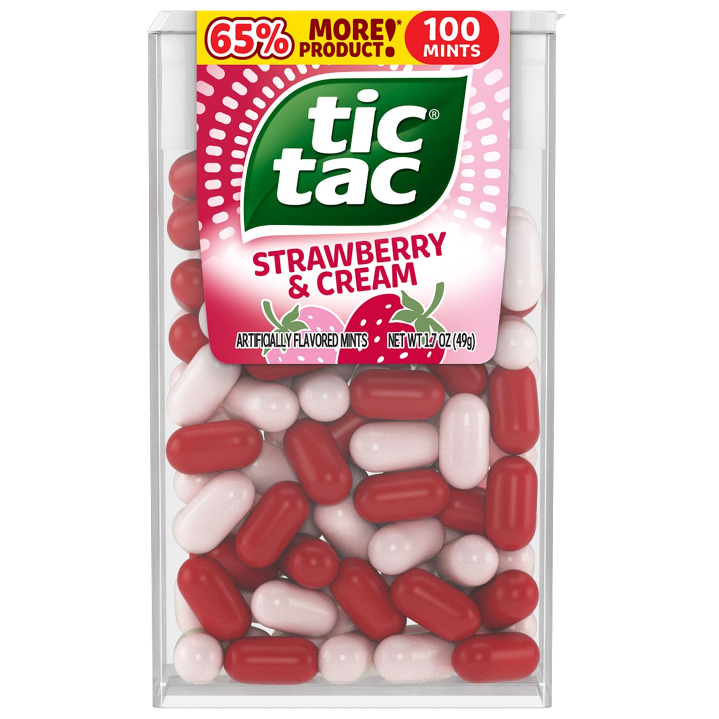 Tic Tac Strawberry & Cream, On-the-Go Pocket-Sized Mints, 100 pieces, Bulk 12 Pack, 1.7 oz Each