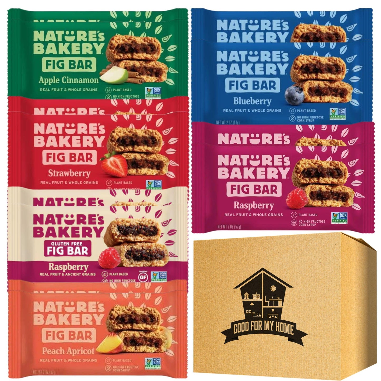 Whole Wheat Fig Bars Variety Pack. Includes 12 Pack-Two of Each Nature's Bakery Fig Bar Strawberry, Apple Cinnamon, Raspberry, Peach Apricot
