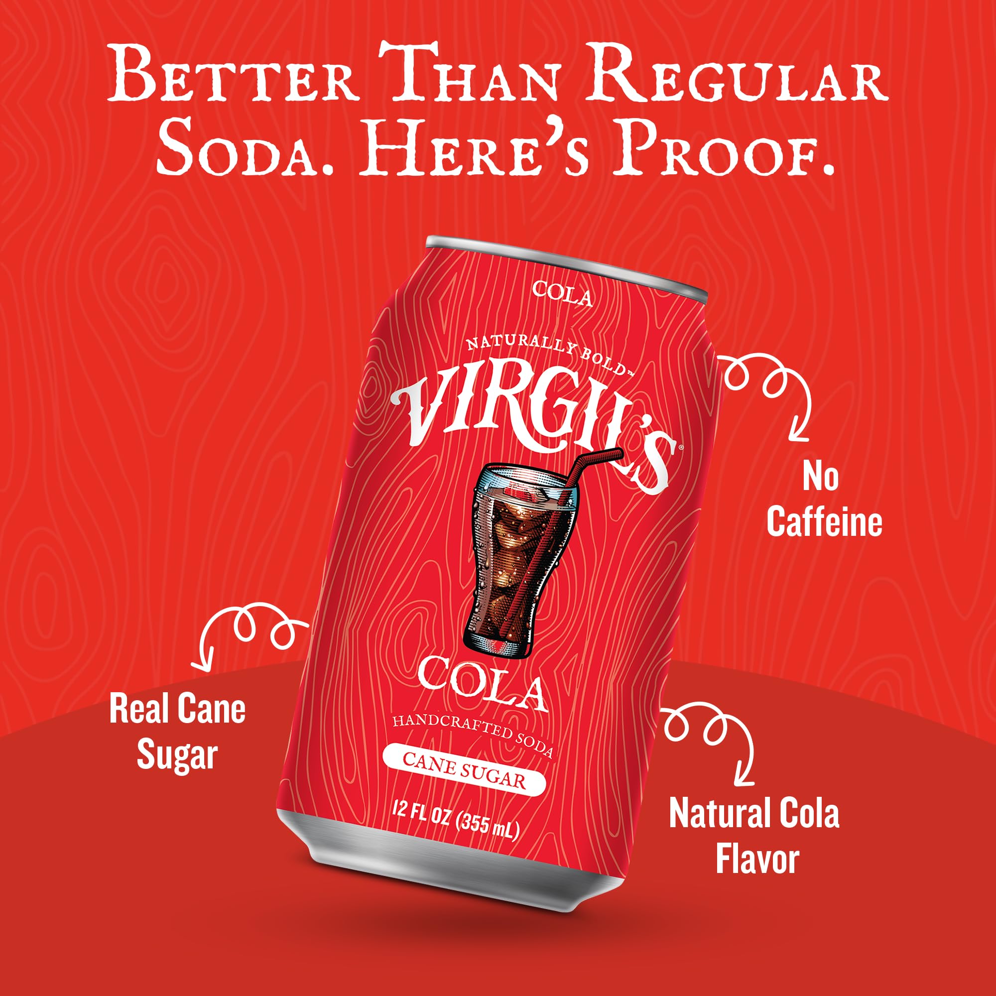 Virgil's Naturally Bold Handcrafted Cola, Pack of 4 (12 oz Cans each) - Caffeine Free Cola Soda with Pure Cane Sugar - No Artificial Flavors