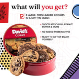 David's Cookies Assorted Fresh Baked Decadent Cookie Gift Tin - 2lb Basket with 8 Jumbo Cookies - Soft and Chewy Bakery-Style Dessert for Birthdays