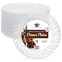 Aya's Cutlery Kingdom 50 Pack Clear Plastic Plates 9 Inch - Heavy Duty, Round, Disposable Plates for Parties, Weddings, and Events - Elegant Party