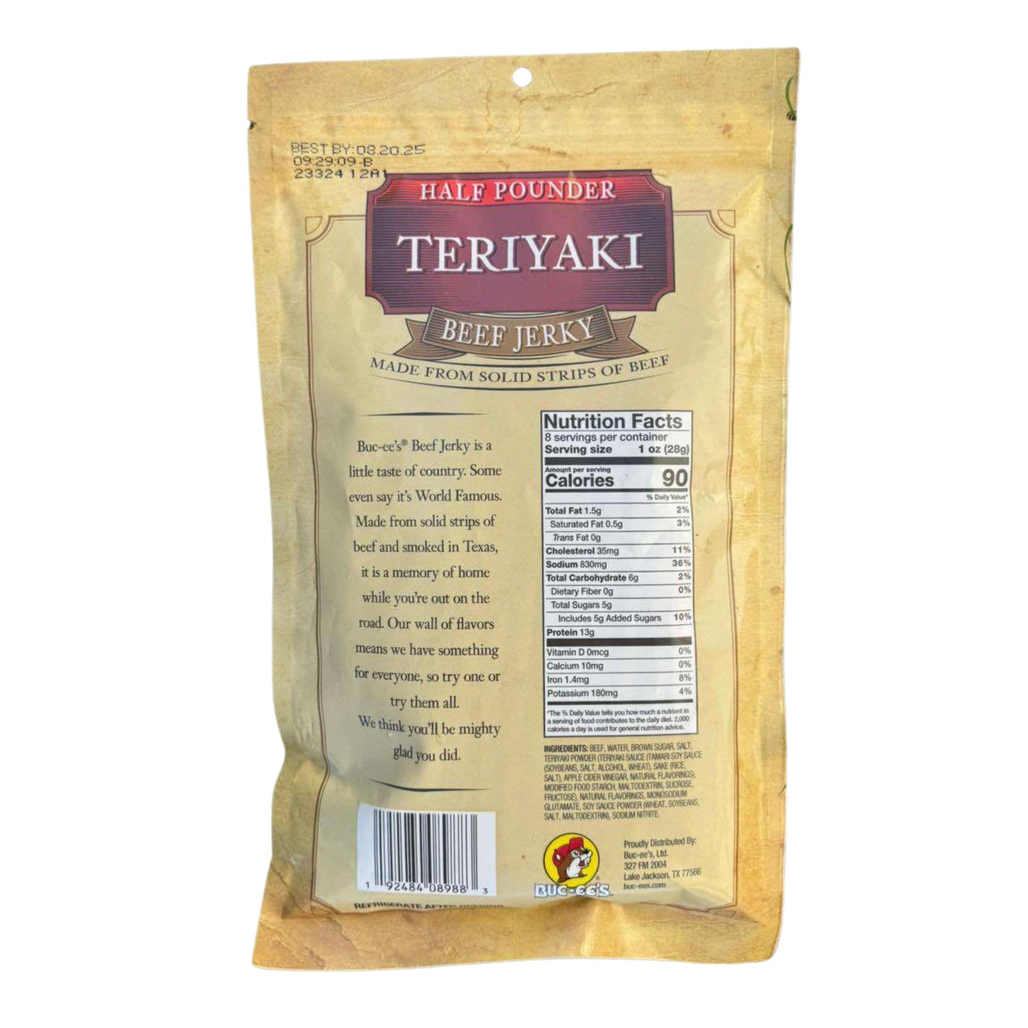 Buc-ee's Teriyaki Beef Jerky - 8 oz | Premium Handcrafted Snack | Sweet, Savory, and Protein-Rich Snack Flavor | Made in Texas - 1 bag