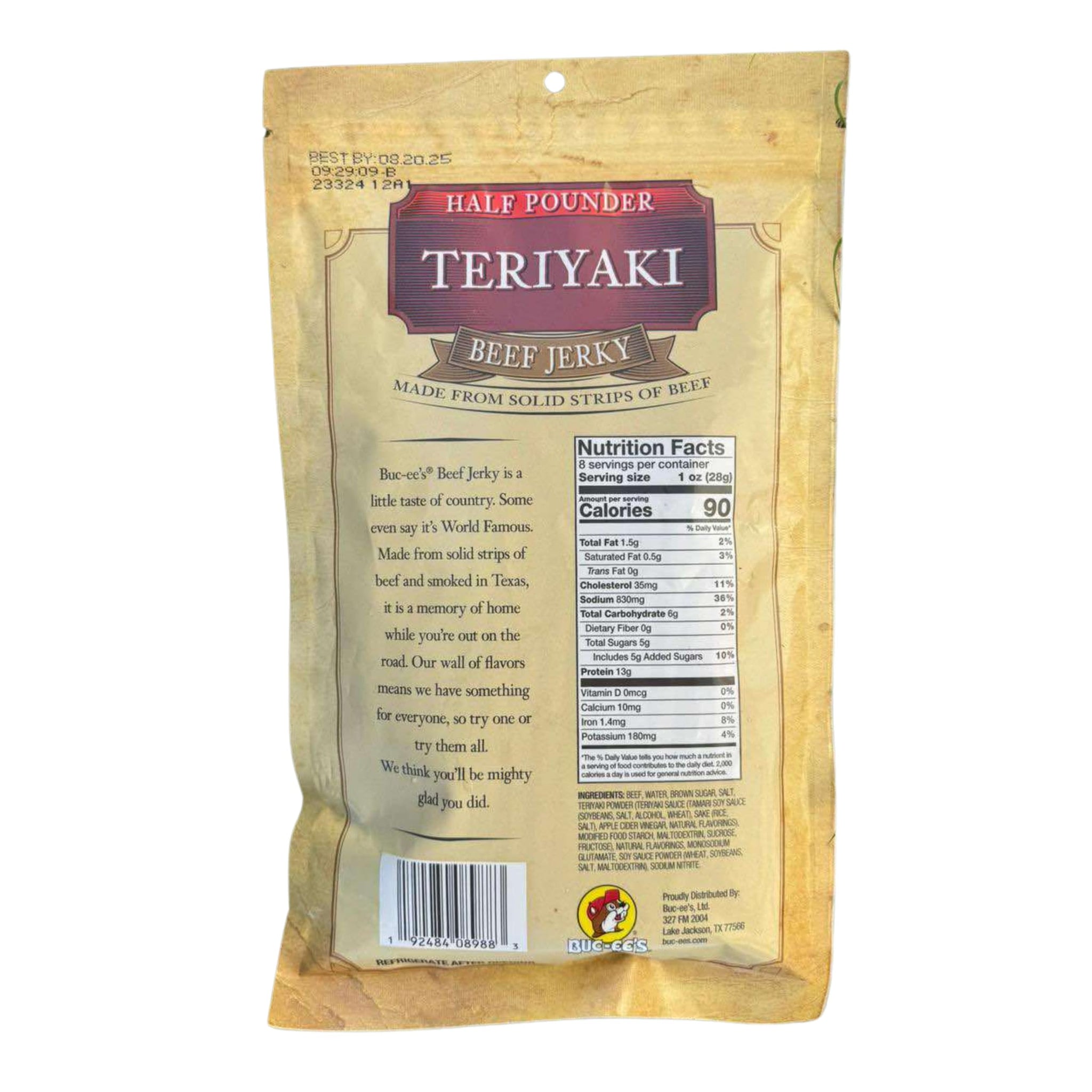 Buc-ee's Teriyaki Beef Jerky - 8 oz | Premium Handcrafted Snack | Sweet, Savory, and Protein-Rich Snack Flavor | Made in Texas - 1 bag