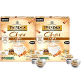 Twinings Chai Latte Black Tea Single Serve K-Cup Pods for Keurig, 22 Count (Pack of 2) Creamy, Slightly Sweet, Less Sugar, Caffeinated, Enjoy Hot or