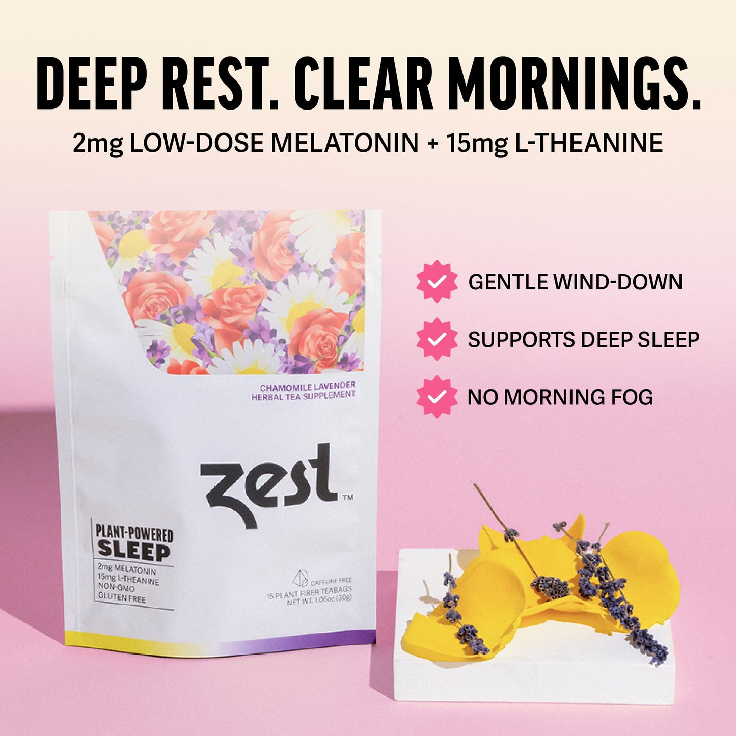 Zest Sleep Tea - 2mg Melatonin Tea for Sleep - Chamomile Lavender Herbal Blend - 15Ct Pack - Calming & Relaxing Ingredients for a Perfectly Sleepy