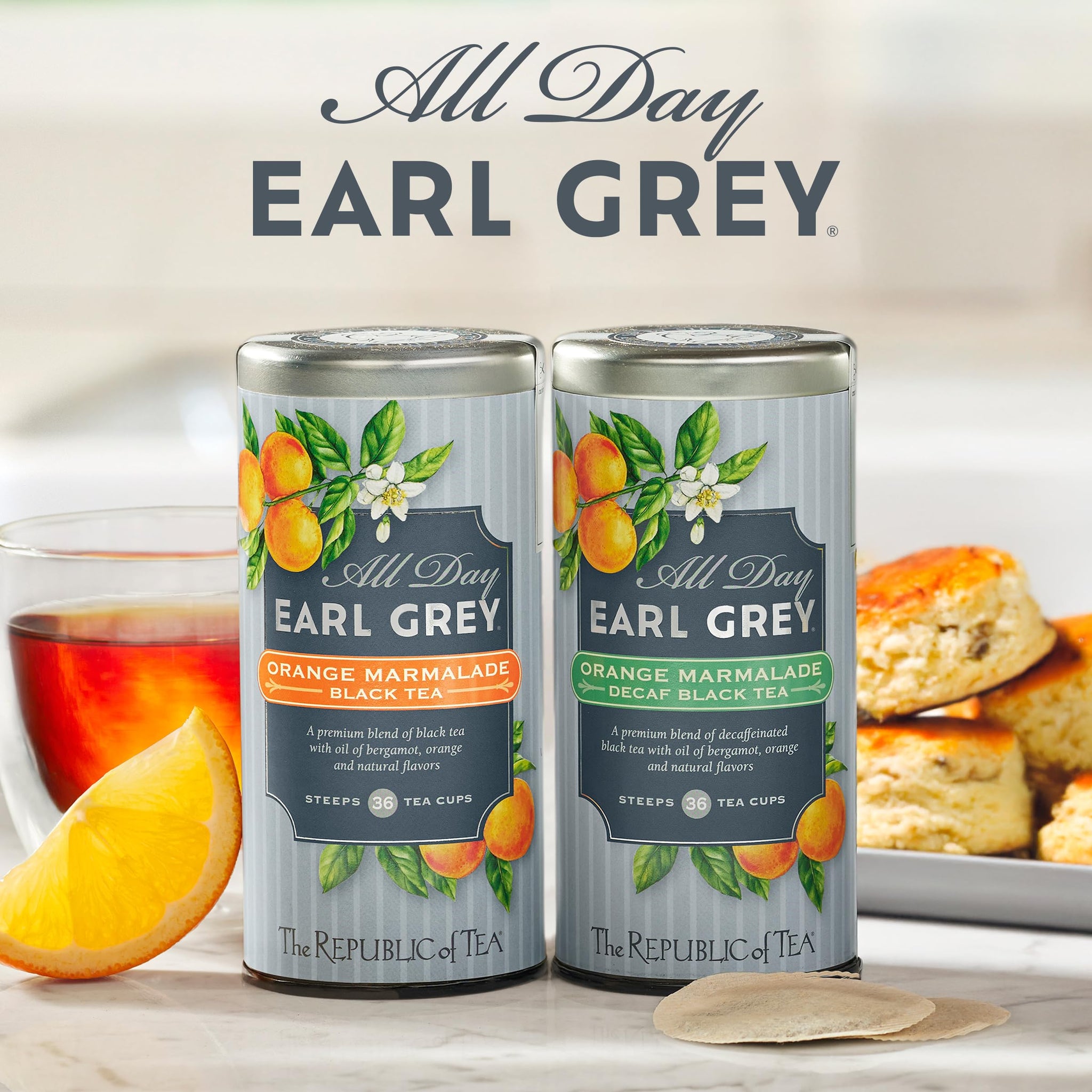 The Republic of Tea - All Day Earl Grey Orange Marmalade Decaf Black Tea, Naturally decaffeinated, 36 Tea Bags
