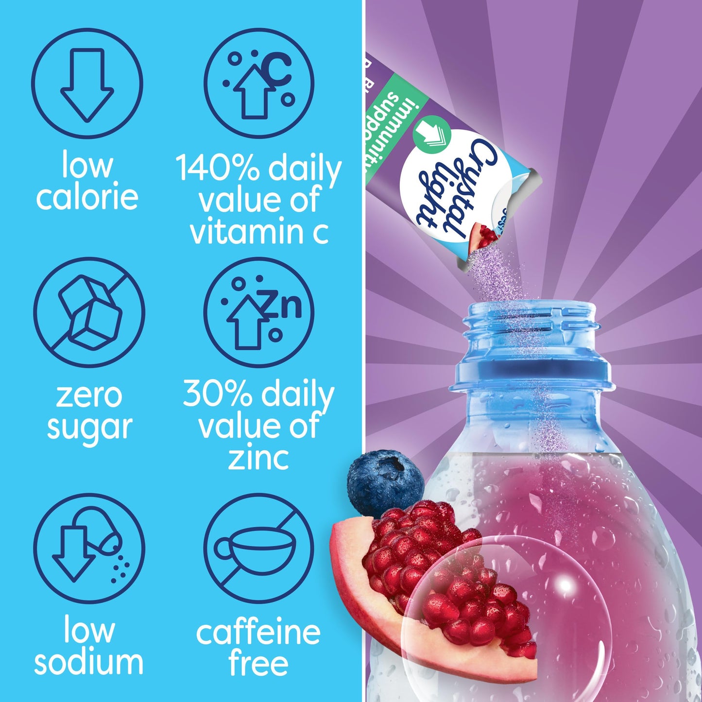 Crystal Light Immunity Support Blueberry Pomegranate naturally flavored with other natural flavor Powdered Drink Mix, .07 oz Packets, 10 per Box