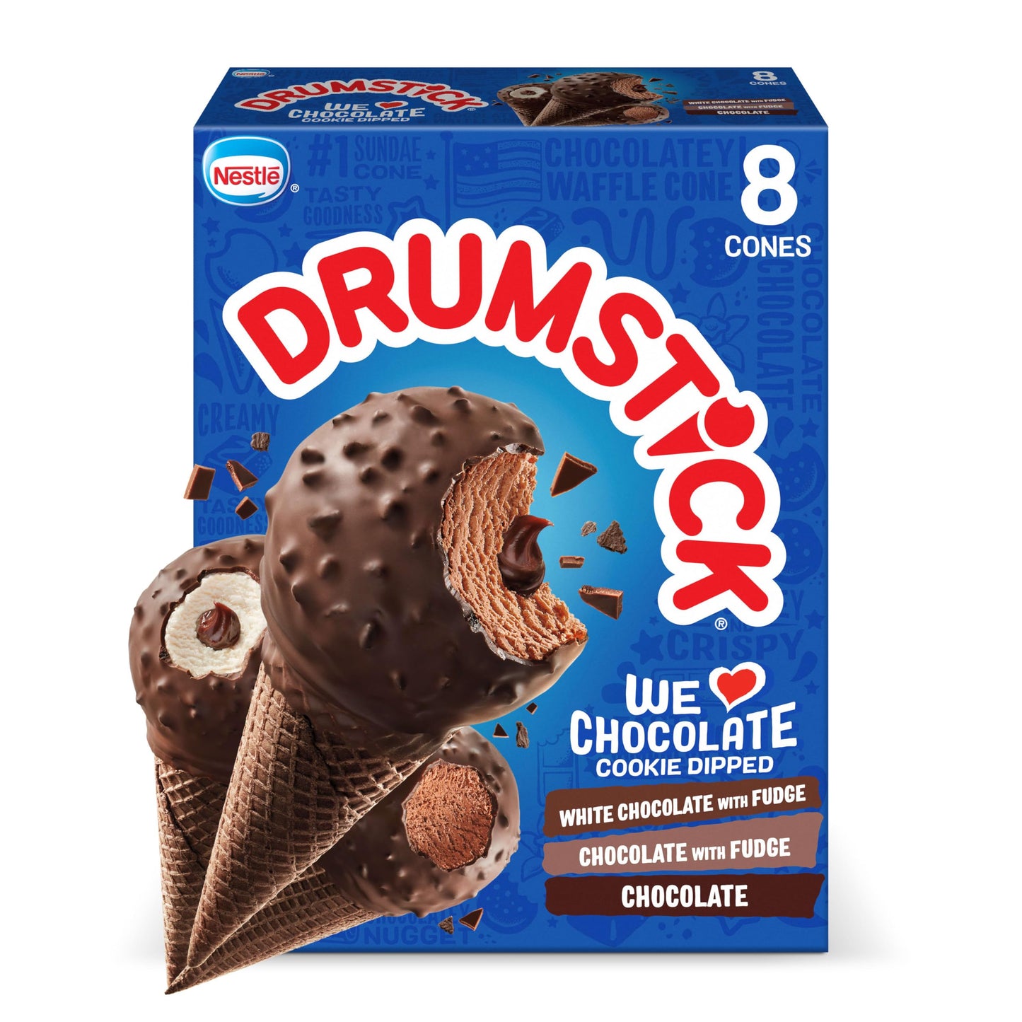 Drumstick We Love Chocolate Ice Cream Sundae Cone Variety Pack, Frozen, 1.08 ltr, 8 Count