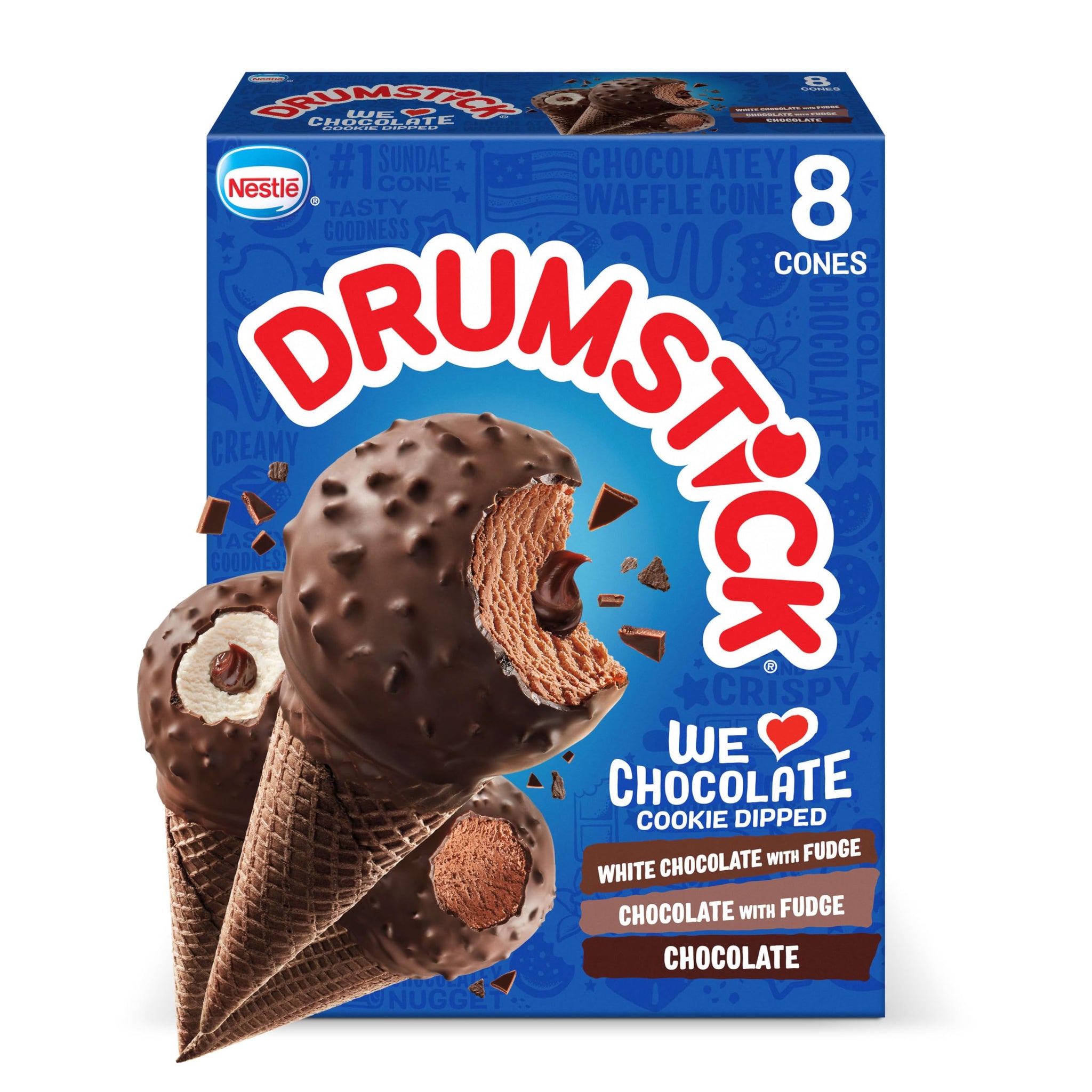 Drumstick We Love Chocolate Ice Cream Sundae Cone Variety Pack, Frozen, 1.08 ltr, 8 Count