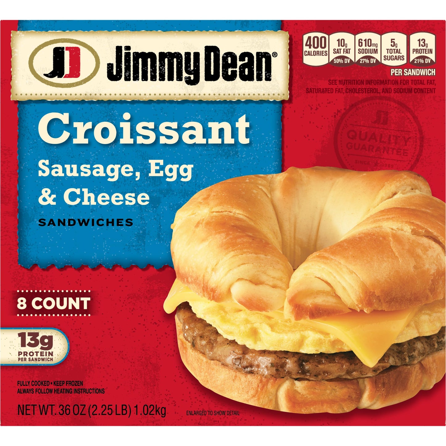 Jimmy Dean Sausage, Egg and Cheese Croissant Breakfast Sandwich, 8 Count (Frozen)
