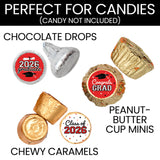 DISTINCTIVS Class of 2026 Graduation Candy Stickers for Chocolate Drops, Red Grad Party Favors - 216 Count