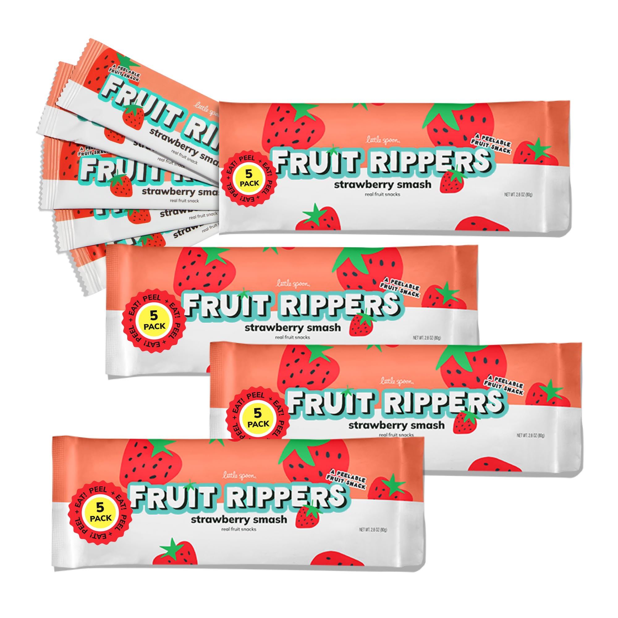 Little Spoon Strawberry Smash Fruit Ripper, With Strawberry + Apple, Real Fruit Snack for Kids, No Artificial Flavors or Dyes, Less Added Sugar