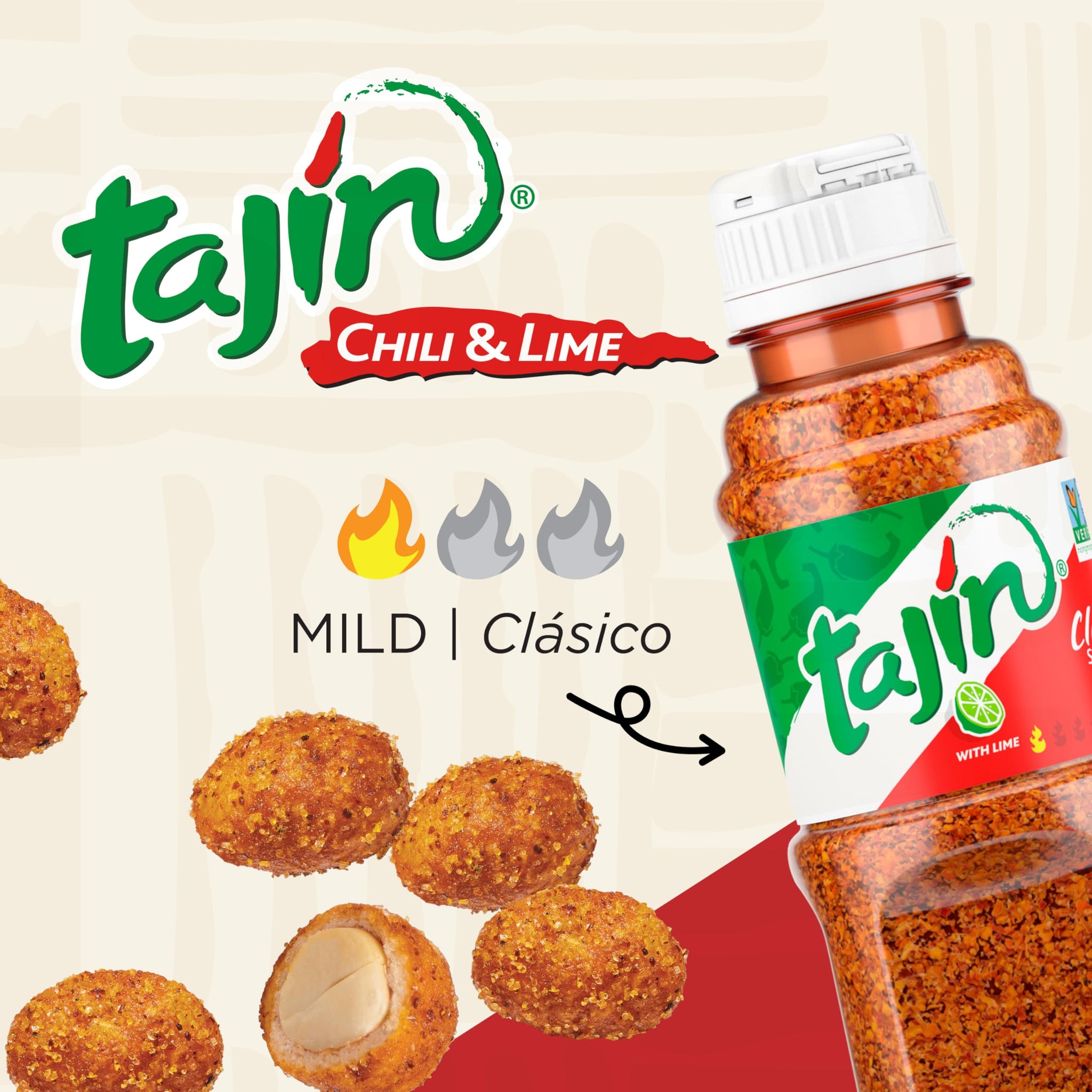 Snak Club Tajin Crunchy Peanuts, Nuts with Chili and Lime Seasoning, Mild, 2.25 oz Snack Bags, 12 Pack